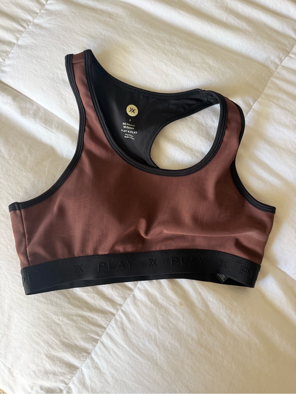 Rylee + Cru Brown Sports Bra with Black Trim